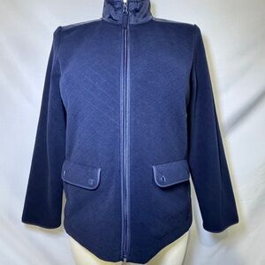 Talbots Women’s Navy Blue Quilted Full‎ Zip Jacket Sweater Blazer Large Petite